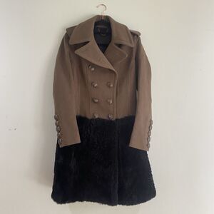WOMENS BURBERRY Green/Black PRORSUM WOOL & LAMBS FUR MILITARY COAT 38 Sm $5995